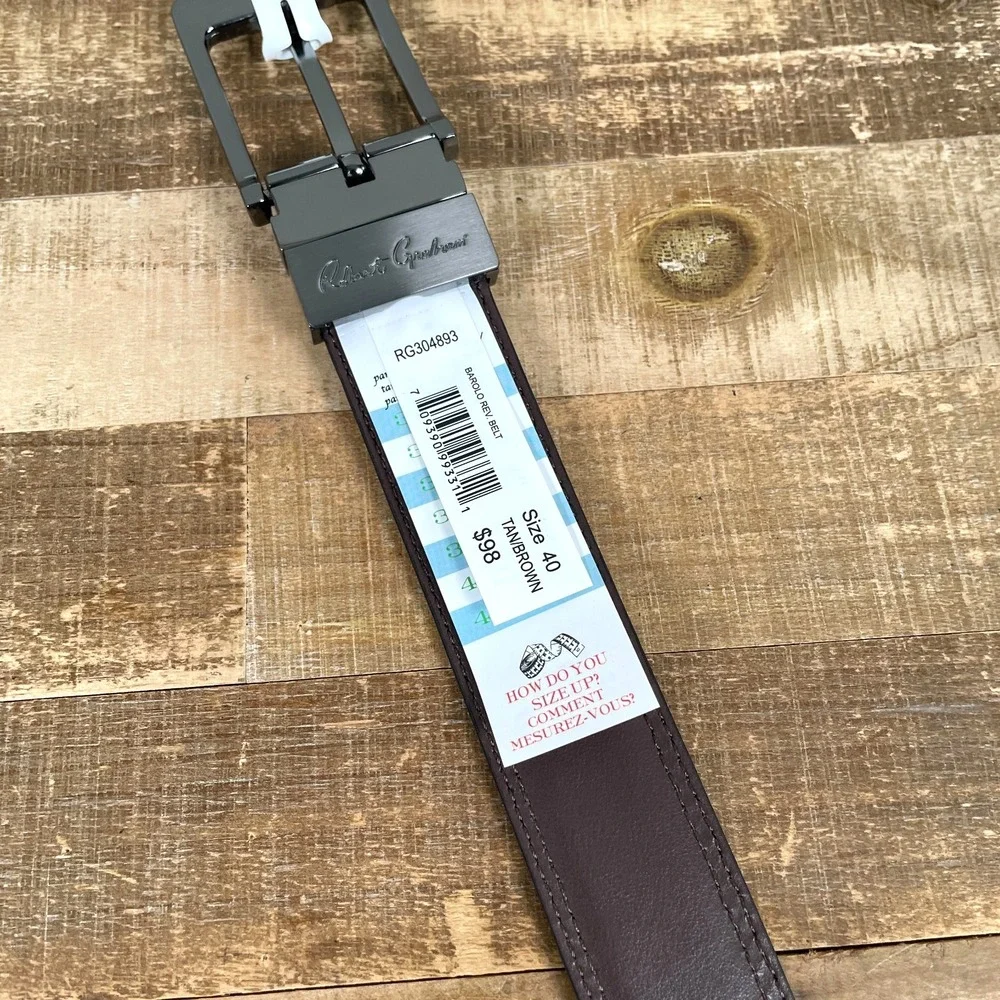 New Robert Graham Barolo Reversible Belt Mens 40 Tan/Brown Leather Classic $98‎